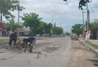 Tapan baches con escombro en el bulevar Rosales