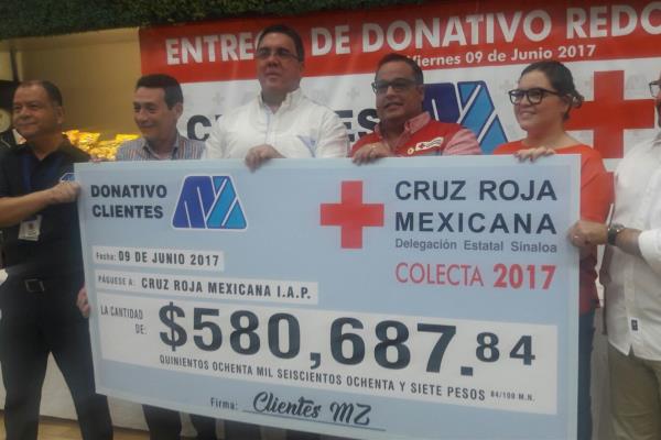 Recibe Cruz Roja donativo de $580 mil por clientes de MZ