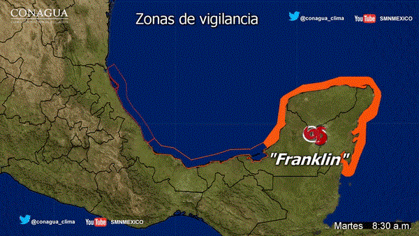 Ojo de la tormenta Franklin se ubica esta mañana en Yucatán