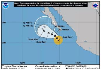 Norma mantiene desplazamiento lento hacia el norte