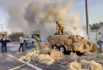 Se incendia remolque cargado de pacas en la México 15