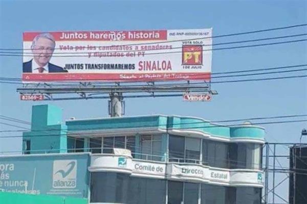 Agresión política colocar espectacular de AMLO en edificio del Panal: Valdez