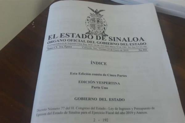 Entra en vigor presupuesto de Sinaloa 2019