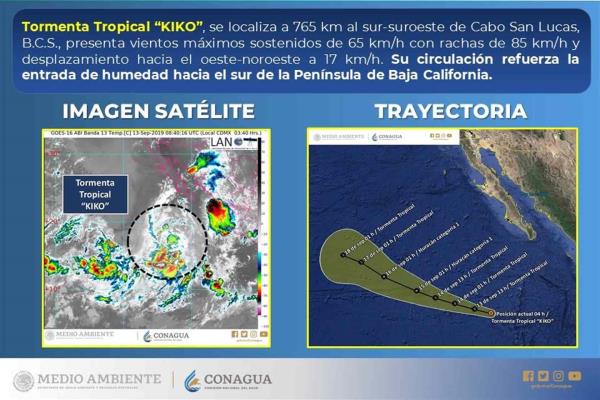 Tormenta tropical Kiko se localiza a 765 kilómetros de Cabo San Lucas