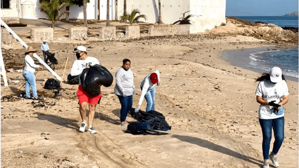 Retiran de la zona de playa Los Pinitos 500 kilos de algas y basura, en Mazatlán