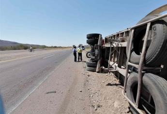 Vuelca tractocamión en los Cerros de Barobampo