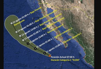 “Elida”, a 435 km al oeste-suroeste de Cabo San Lucas