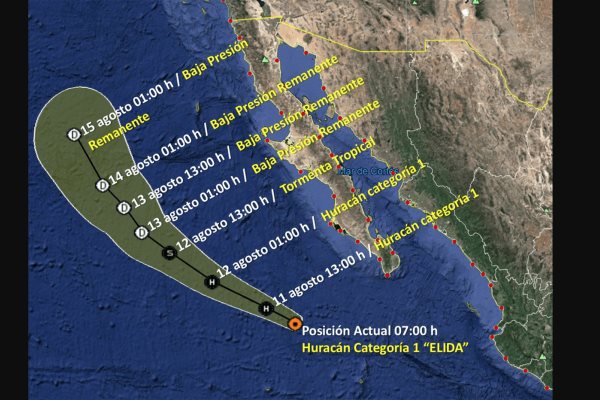 “Elida”, a 435 km al oeste-suroeste de Cabo San Lucas