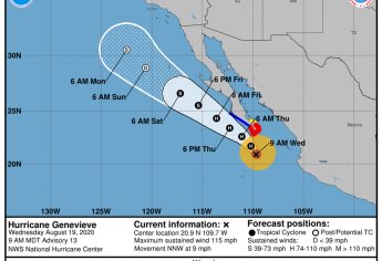 Emite NHC advertencia de huracán para BCS por trayectoria de Genevieve