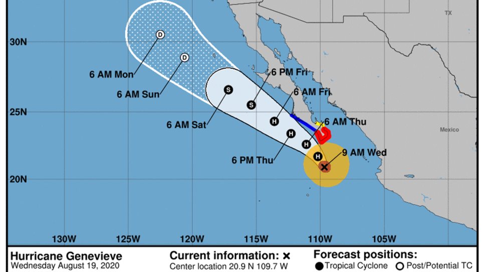 Emite NHC advertencia de huracán para BCS por trayectoria de Genevieve