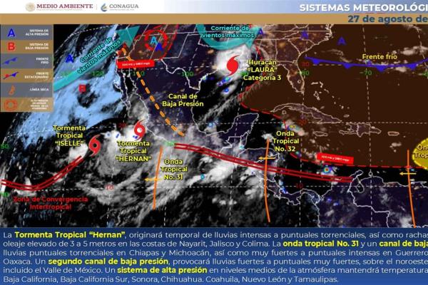 Hernán e Iselle acechan en el Pacífico; se esperan lluvias fuertes