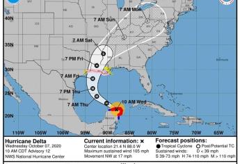 Delta recobra fuerzas sobre el Golfo de México camino de Louisiana