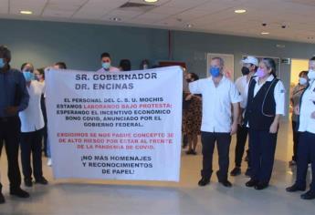 Protestan trabajadores de Salud en Los Mochis y piden pago del bono Covid