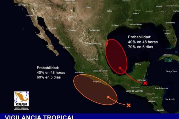 Incrementa probabilidad de formación de 2 ciclones  tropicales en México