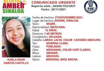 Karla Irain de 12 años está desaparecida en Los Mochis