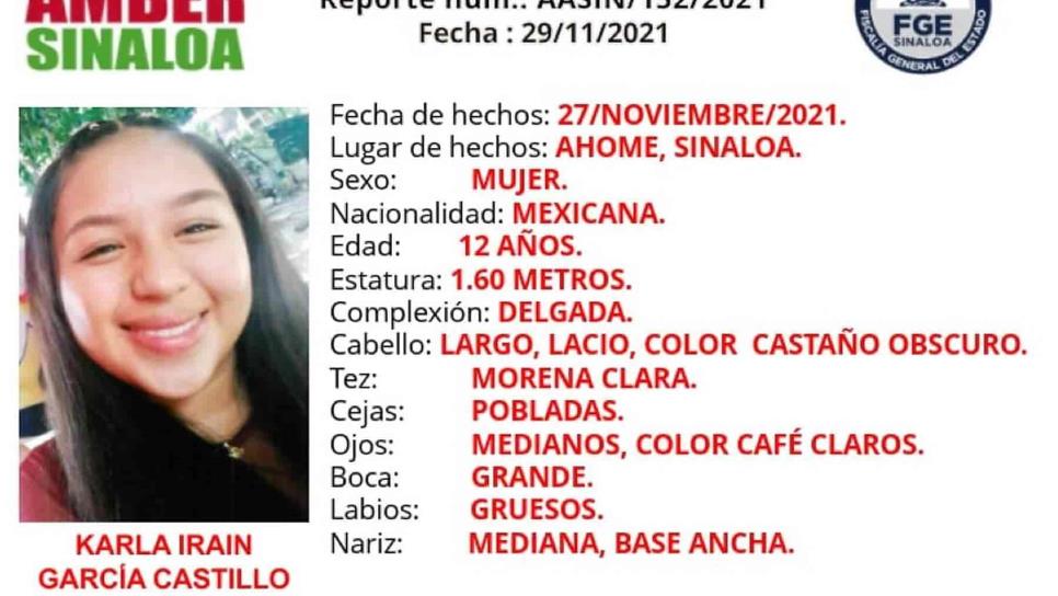 Karla Irain de 12 años está desaparecida en Los Mochis