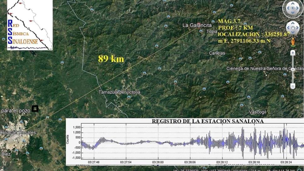 Se registra sismo 3.7 grados al noroeste de Culiacán