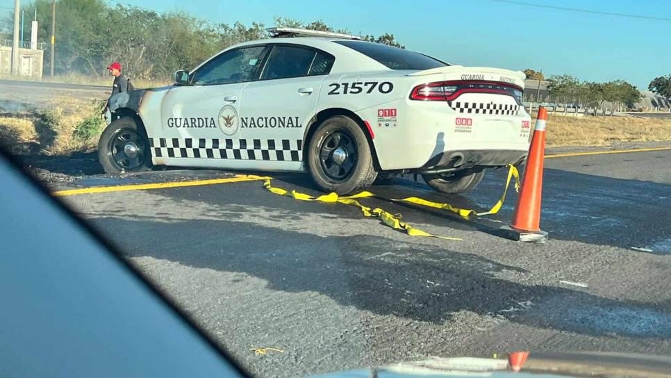 Se incendia patrulla de la Guardia Nacional en la México 15 en la carretera Culiacán- Mazatlán