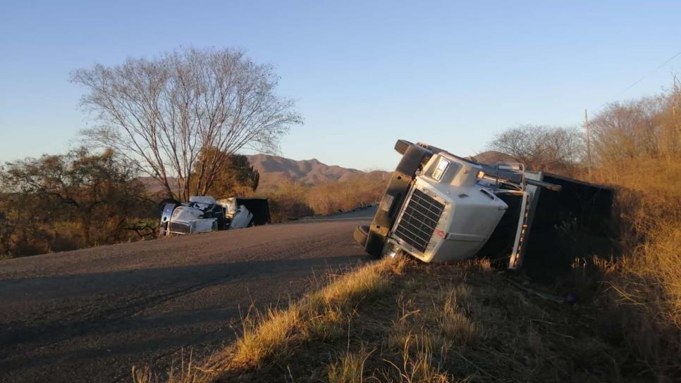 Dos tráileres vuelcan en la carretera hacia la mina San José, en la sindicatura de Las Tapias