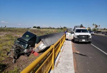 Tráiler cargado con sorgo se sale de la carretera en Juan José Ríos