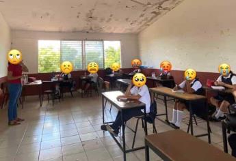 Secundaria en El Quelite se cae a pedazos mientras alumnos toman clases