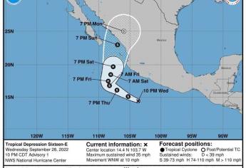 Depresión tropical apunta directo a Mazatlán, según el pronóstico de Conagua