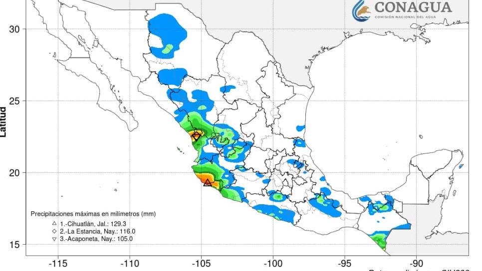 Pronostican lluvias para el sur de Sinaloa, «Orlene» se degrada