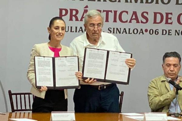 Claudia Sheinbaum y Rocha Moya firman convenio «Intercambio de buenas prácticas de gobierno»