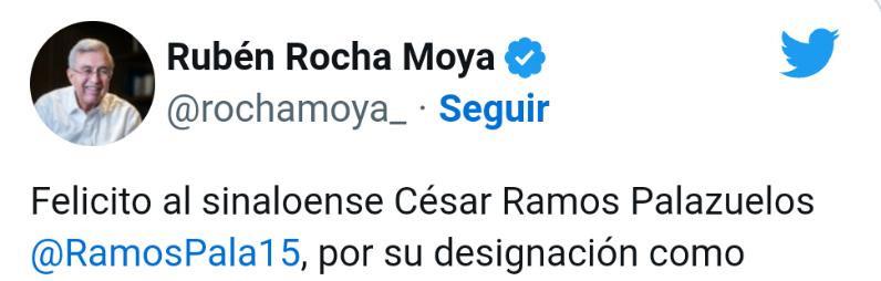 Rubén Rocha Moya manda su apoyo a César Arturo Ramos para su partido en Qatar