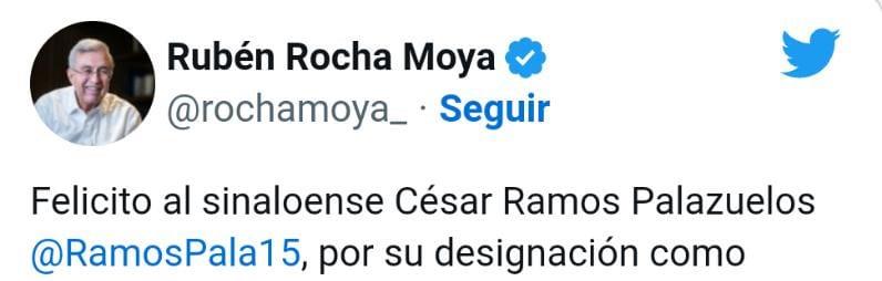 Rubén Rocha Moya manda su apoyo a César Arturo Ramos para su partido en Qatar