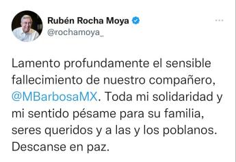 Rocha Moya lamenta muerte del Gobernador de Puebla, Miguel Barbosa