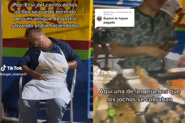 Vendedor de hot dogs se queda dormido; clientes atienden el puesto