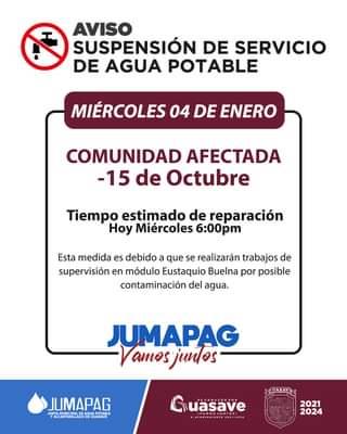 Suspenden servicio de agua potable en Angostura