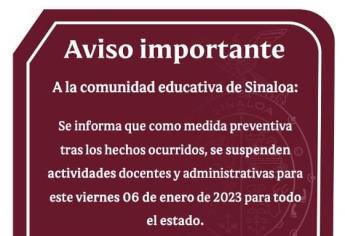 SEPyC suspende actividades para docentes y administrativos en Sinaloa