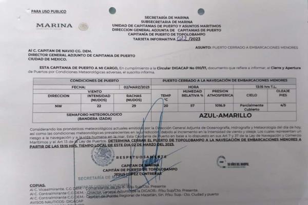 Suspenden navegación a embarcaciones menores en Topolobampo 