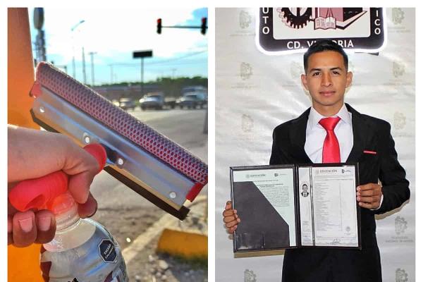 Limpiaparabrisas se gradúa como ingeniero y comparte con orgullo su diploma