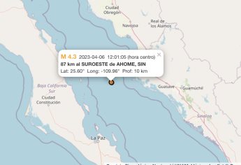 Sismo de M4.3 se registra cerca de Los Mochis