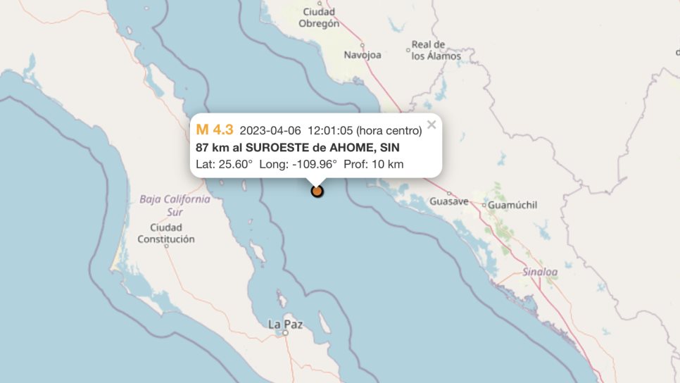 Sismo de M4.3 se registra cerca de Los Mochis