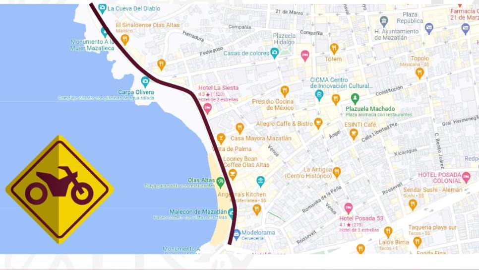 Cierran la Avenida del Mar por desfile de motos en Mazatlán