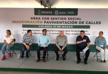 Rocha Moya inaugura pavimentación de calles en colonias 21 de Marzo y Las Cucas, en Culiacán 