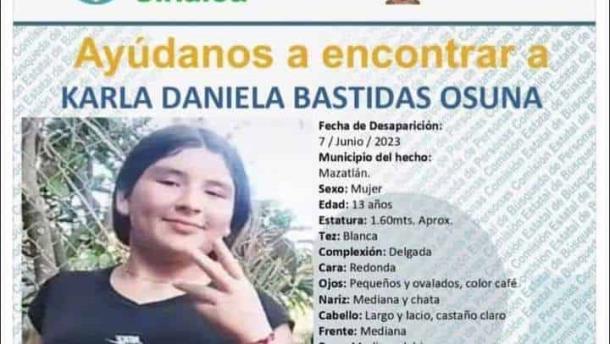 Desaparece niña de 13 años de edad en Mazatlán 