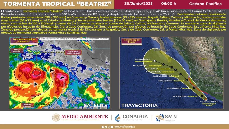 La Tormenta Tropical «Beatriz» se desplaza hacia el noroeste a 20 km/h