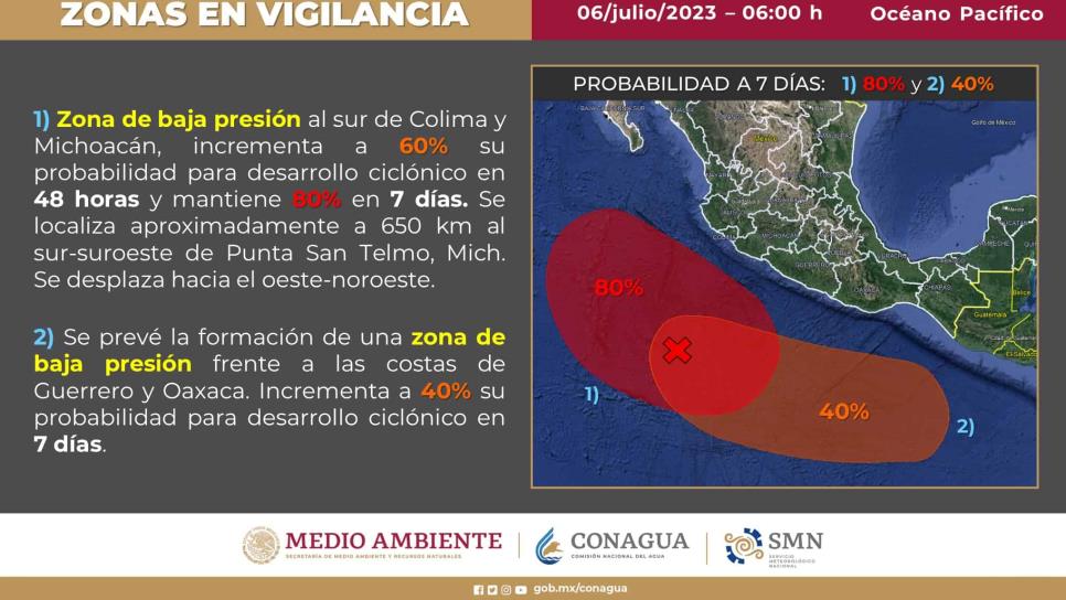 Ciclones «Calvin y Dora» aumentan probabilidad de formación en el Pacífico 