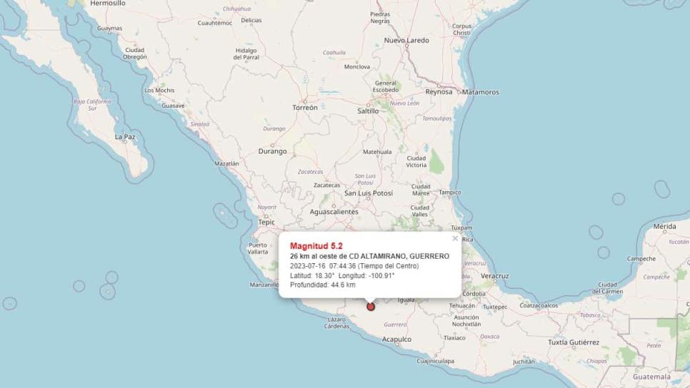 Sismo de magnitud 5.2 despierta a Guerrero