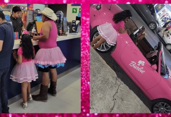 Barbie: padre de familia cumple el sueño de su hija y la lleva al cine vestido de rosa | FOTOS
