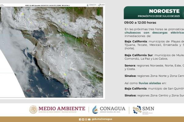 Prevén lluvias y descargas eléctricas para Sinaloa en las próximas horas de este domingo
