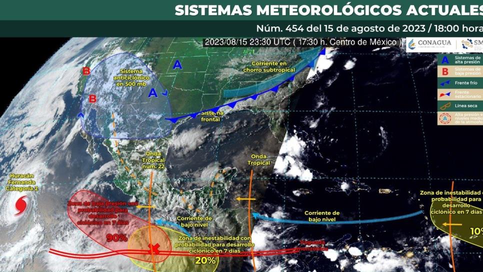 Se pronostican lluvias puntuales fuertes para el estado de Sinaloa el día de mañana