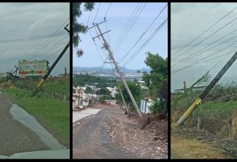 Lluvias y vientos afectan postes de la CFE en Eldorado, Culiacán