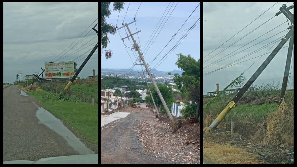 Lluvias y vientos afectan postes de la CFE en Eldorado, Culiacán