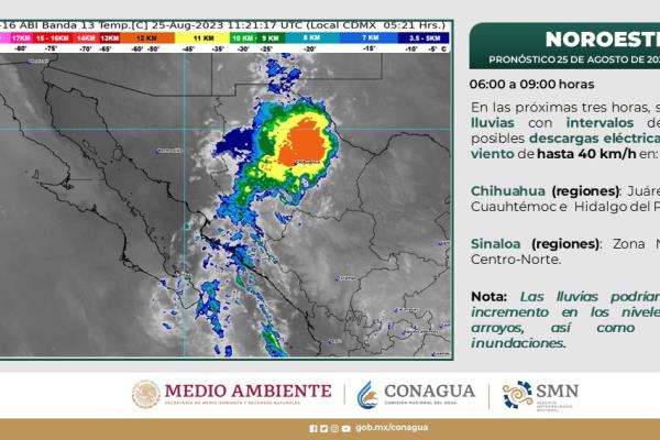 Fuertes lluvias, descargas eléctricas y posible granizo para el centro y norte de Sinaloa